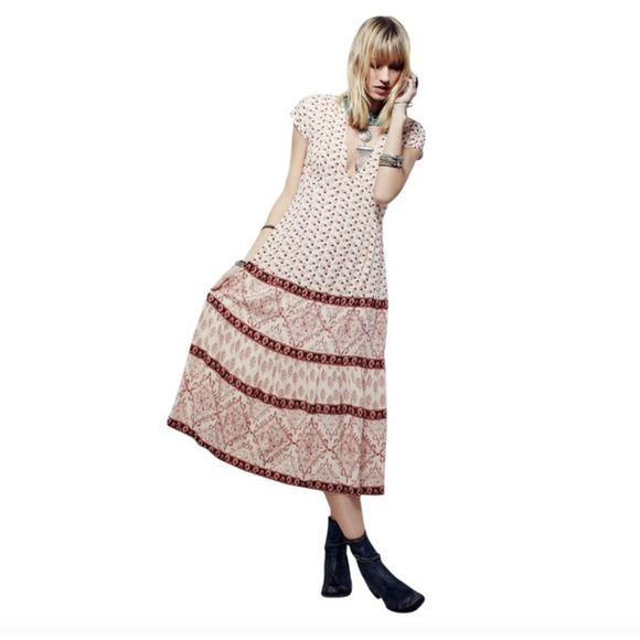 Free People Dresses & Skirts - Free People Red Bella Notte In Floral Night Out Midi Dress Size 12 NWOT